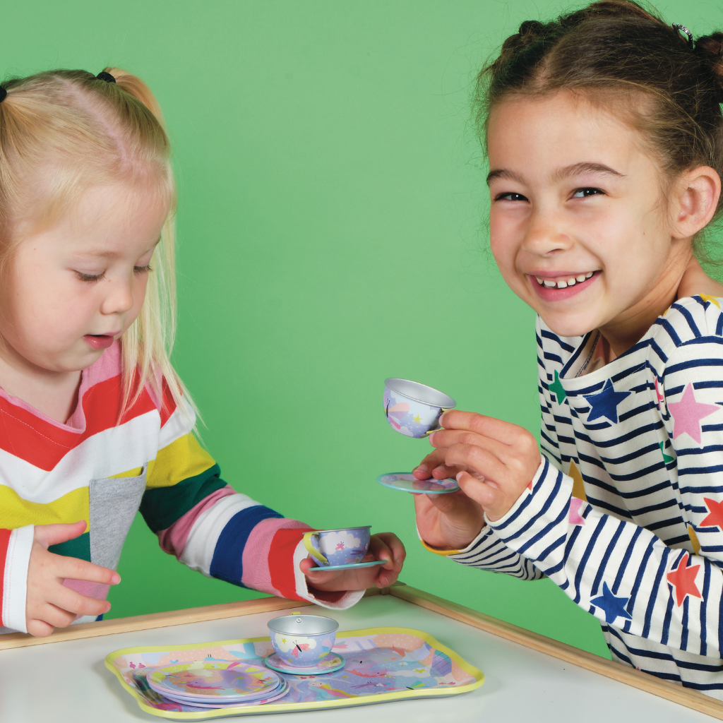 childrens toy tea set with unicorns, mermaids and flamingos