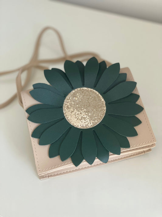 Yuko B Beige and Green Flora Children's Crossbody Bag